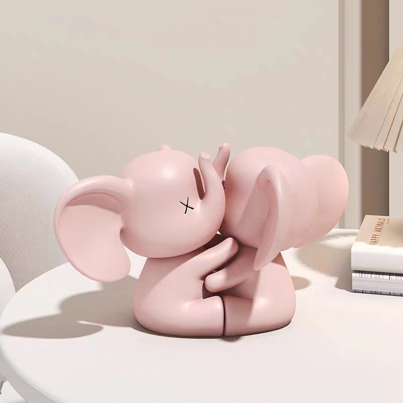 Resin Art Wedding Gift - Ornamen Gajah Berpelukan Kartun Sepasang Patung